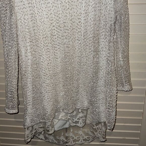 Indigo soul open knit sweater with lace bottom size medium - Picture 2 of 7